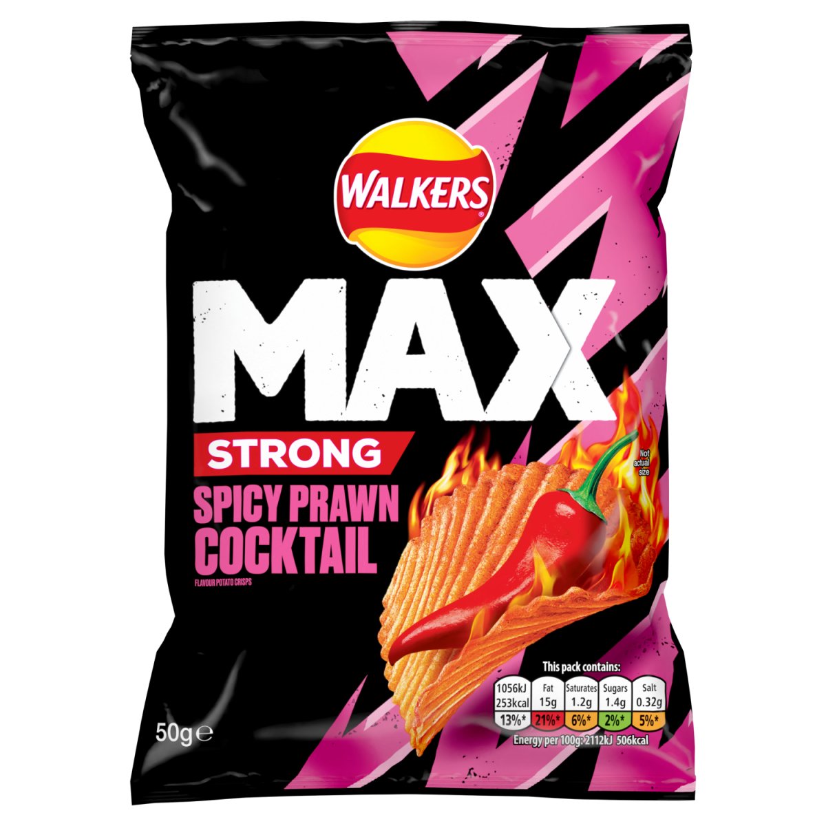 Walkers Max Strong Fiery Prawn Cocktail 50G - Intamarque - Wholesale 5000328015460