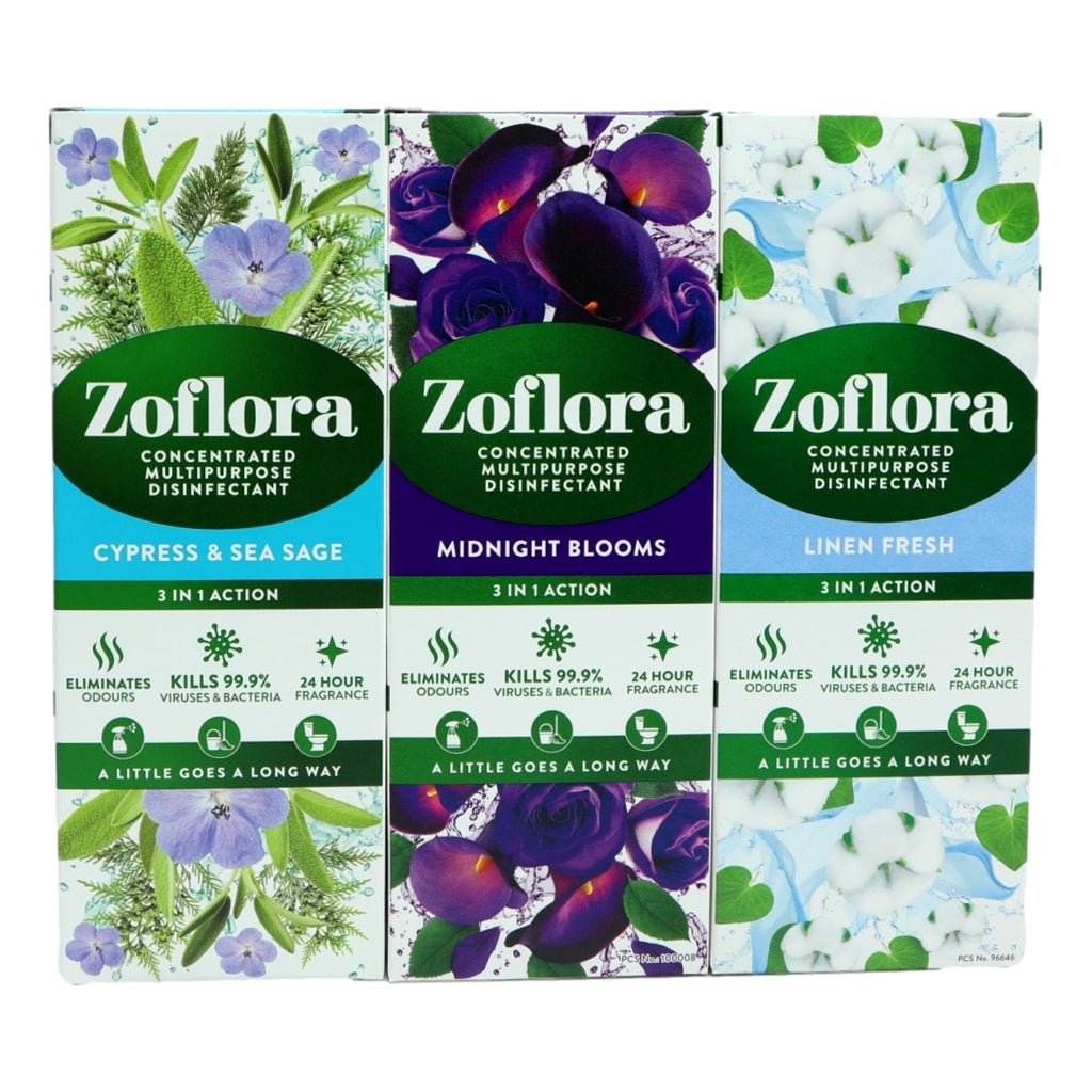 Zoflora Assorted Disinfectant 120ml Linen Fresh, Midnight Blooms, Cypress & Sea Sage - Intamarque - Wholesale 5011309302417