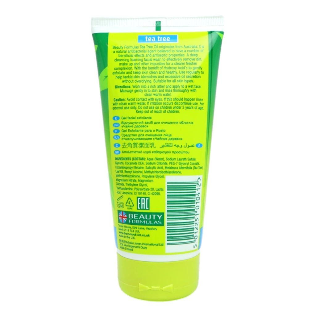 Beauty Formulas 150ml Tea Tree Exfoliating Facial Wash - Intamarque - Wholesale 5012251010412