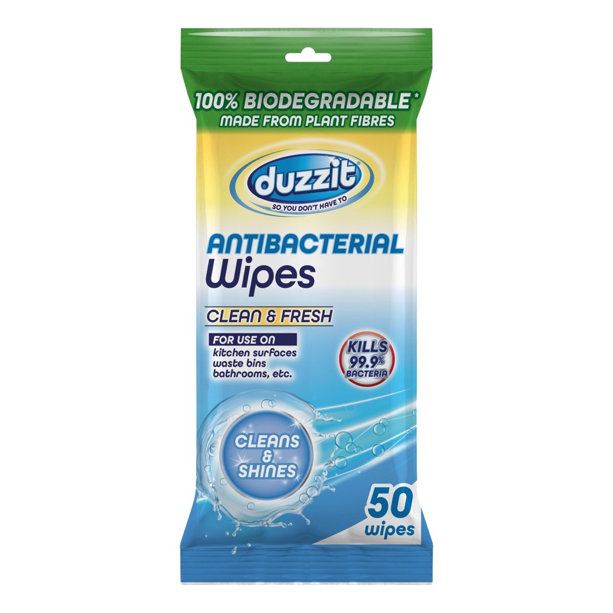 Duzzit Biodegradable Anti Bac Wipes Clean & Fresh 50Pk - Intamarque - Wholesale 5053249260471