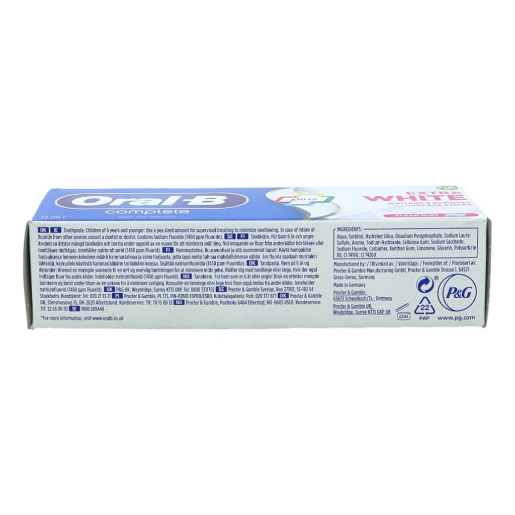 Oral B Toothpaste 75ml Complete Extra White - Intamarque - Wholesale 5410076926046