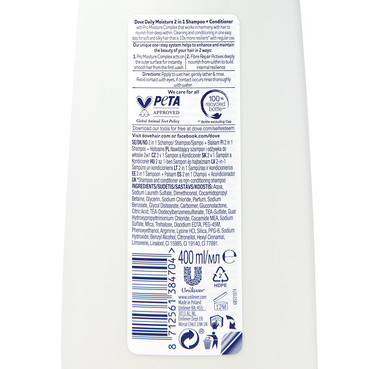 Dove Shampoo 400ml Daily Moist 2in1 - Intamarque - Wholesale 8712561384704