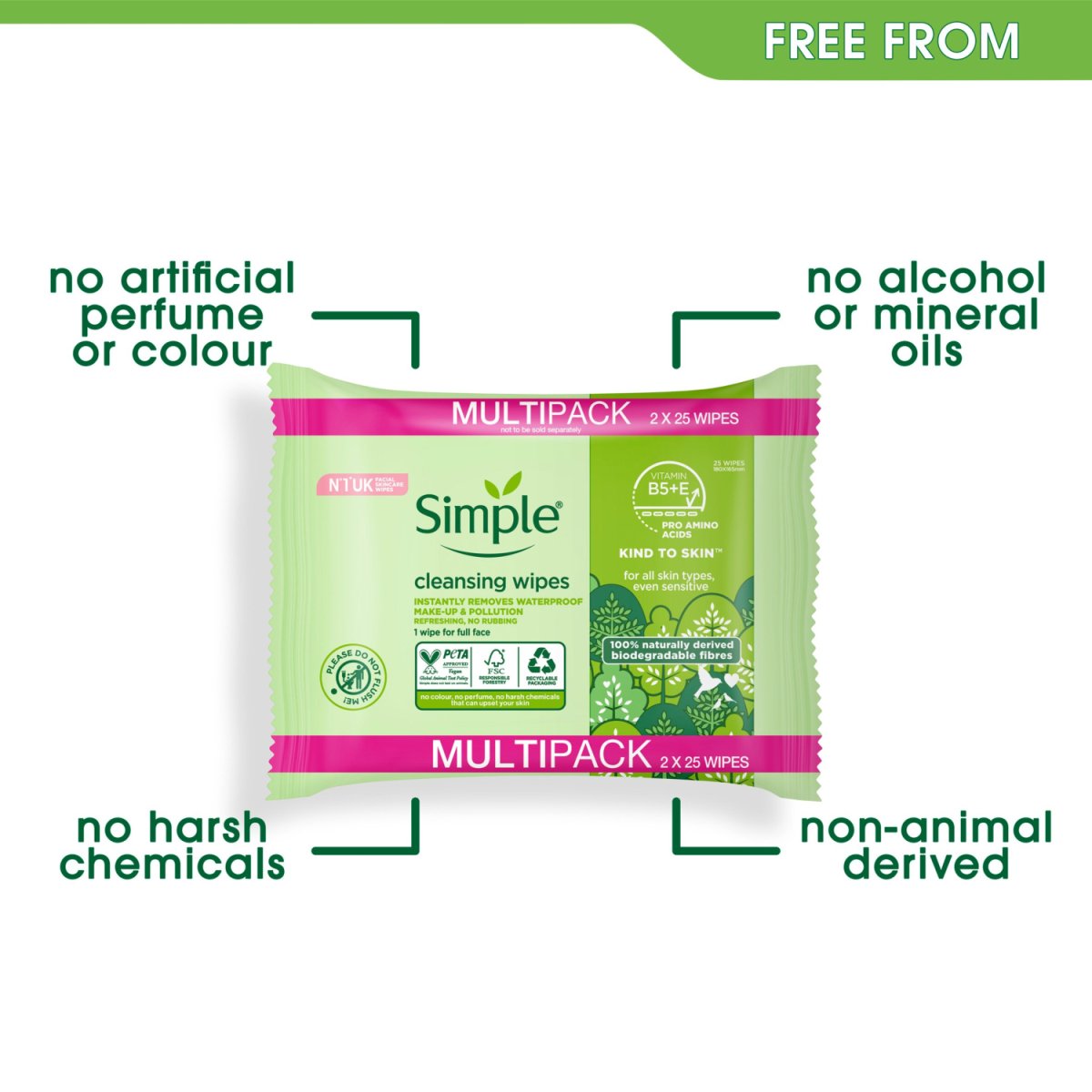 Simple Bio Wipes Multi Pack 2x25's - Intamarque - Wholesale 8720181209451